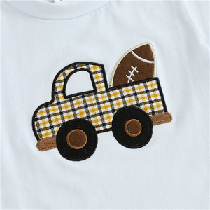 Ensemble 2 pièces pour bébés, logo personnalisé, broderie voiture/rugby, t-shirt manches courtes, short élastique à carreaux pour tout-petits garçons, 1 pièce - Product Image 4