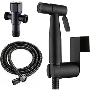 Juego de rociador para inodoro Bingtao, acero inoxidable 304, una entrada y dos salidas, lavador de bidé de alta presión, manguera negra con soporte de montaje - Product Image 1