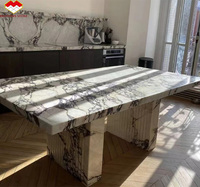 Meubles en pierre naturelle personnalisés de luxe modernes, table à manger ronde en marbre Calacatta Viola de haute qualité avec base cannelée