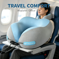 Ensembles de voyage très demandés : Oreiller de voyage pour le cou en mousse à mémoire de forme avec emballages personnalisés, housse amovible et lavable pour les voyages