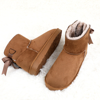 Bottes mode femmes chaussures hiver femmes chaud fourrure doublure ruban arcs dame neige fourrure botte
