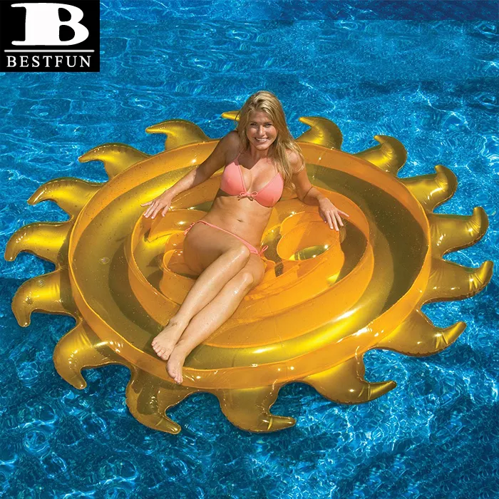 promotional customized pvc inflatable sun shape river island round pool floating island lounge island float