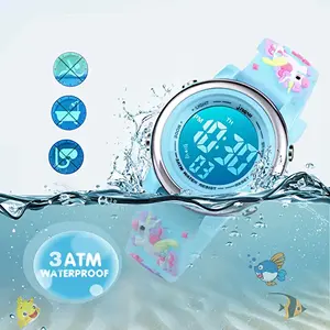 Relojes digitales con luces de siete colores para niños y niñas, cronógrafo con patrón de unicornio, resistente al agua hasta 3atm