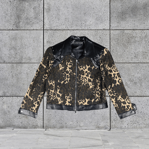 Veste décontractée personnalisée pour homme à imprimé léopard, veste streetwear à panneaux contrastés avec logo personnalisé - Product Image 2