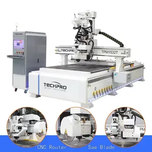 TechPro Router Gergaji Kayu Cnc Pembuat Spindel Otomatis 1325 Bersarang Mesin Pemotong Router Cnc Mesin Ukir