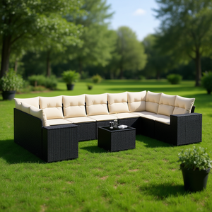 Set Divano da Giardino in Rattan Nero 10 Posti Arredamento da Esterno Design Contemporaneo Resistente alle Intemperie - Product Image 2