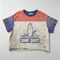 T-shirt vintage color block délavé à l'acide pour homme, en coton épais, avec motif surf délavé par le soleil, coupe oversize, manches courtes