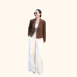 Manteau trench croisé pour femme de marque vietnamienne, avec ceinture, revers et péplum, manches longues, pour l'automne [B8045] - Product Image 1