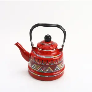 กาน้ำชาทรงระฆังเคลือบโบราณขนาด1.1/1.7/2.5L สำหรับใช้ในครัวเรือนกาต้มน้ำร้อนพร้อมที่จับเหล็ก