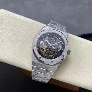 Montre mécanique squelette moderne pour homme, boîtier octogonal argenté givré, acier inoxydable ajouré, montre-bracelet de luxe - Product Image 2