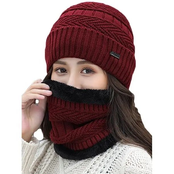Thick Wool Knitted Beanie Winter Beanie Hat Scarf Set Twist Pattern Solid  Color Women Winter Hats Beanie Hats With Fur