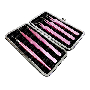 Pince à cils rose pointue avec étui personnalisé, en acier inoxydable japonais, modèle OEM CEC-EL-4161 pour fournitures d'extensions de cils - Product Image 1