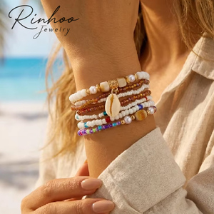 Summer Boho Cowrie Bracelet <b>Set</b> Multilayer Colorful Rice Beads Stretch <b>Bangles</b> Bracelet for Women Beach Vacation Jewelry - Product Image 6