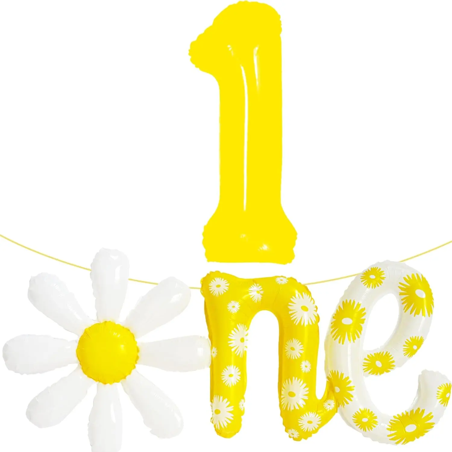 Balon huruf bunga aster satu balon inci balon dekorasi pesta ulang tahun pertama kuning dan putih balon huruf bunga aster