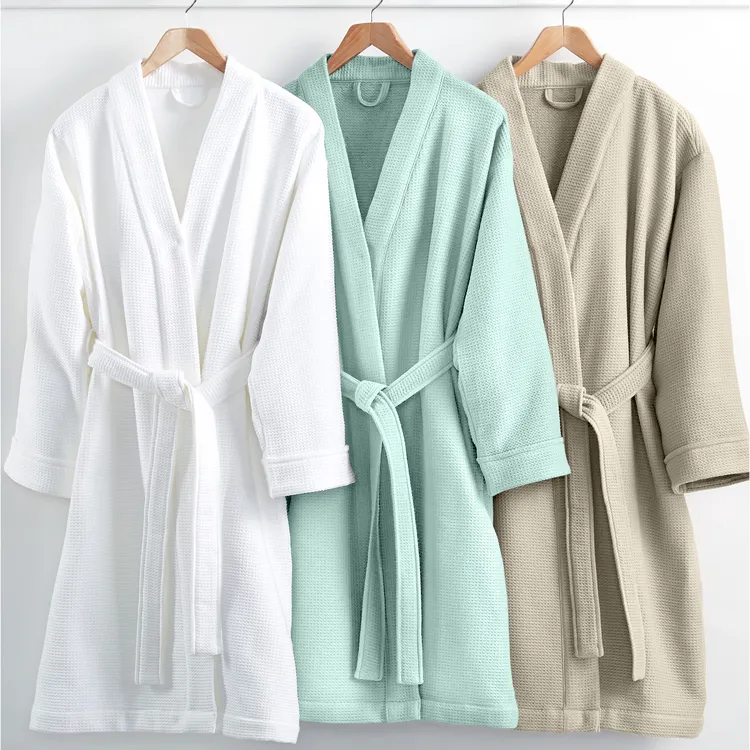Ucuz waffle bornoz özel lüks işlemeli beyaz kimono bornoz/otel spa robe