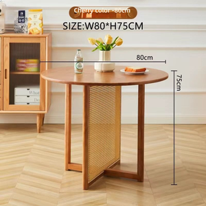 <span class=keywords><strong>Tavolo</strong></span> da Pranzo Rotondo Moderno Wayon <span class=keywords><strong>con</strong></span> Pannello <span class=keywords><strong>in</strong></span> Rattan Naturale Intrecciato e <span class=keywords><strong>Gambe</strong></span> <span class=keywords><strong>in</strong></span> <span class=keywords><strong>Legno</strong></span> Massello per Sala da Pranzo - Product Image 4