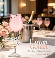 Gobelet en verre soufflé à la main en forme de rose créative, verres à vin peints à la main pour la décoration de table de mariage, de fête ou de maison