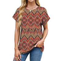 Camiseta de manga corta de verano para mujer, Camisetas estampadas con cuello redondo, camiseta informal holgada de manga corta para mujer