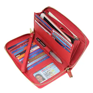 Paparazzi กระเป๋าสตางค์แบบยาวสำหรับผู้หญิง,กระเป๋าสตางค์แฟชั่นผู้หญิงซิปรอบกระเป๋าคลัทช์สายคล้องข้อมือกัน RFID หนัง PU