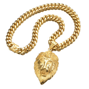 SC New Style Statement Vergoldete Halskette Trendy Edelstahl Halskette Retro Gold Löwenkopf Anhänger Halskette für Männer - Product Image 2