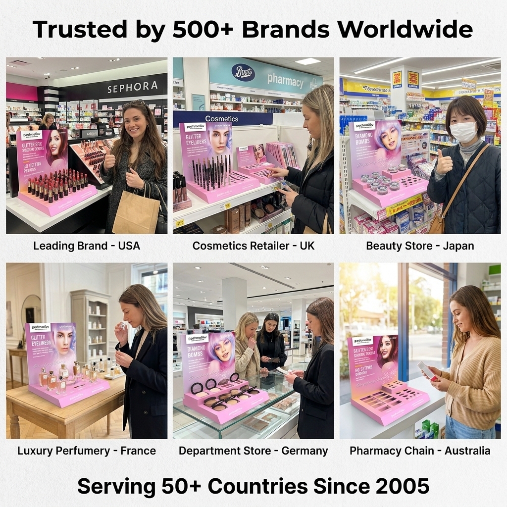 Wholesale Custom PVC Luxury Countertop Cosmetic Display Stand Skin Care Face Cream Body Cream Retail Beauty Display Rack Shop — view 6