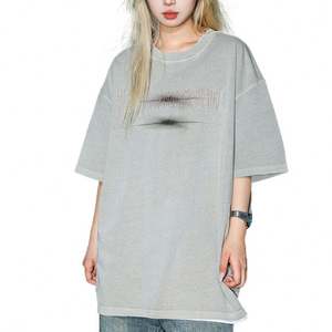 T-shirt décontracté vintage délavé pour hommes surdimensionné 100% coton 280 Gsm motif imprimé strass - Product Image 4