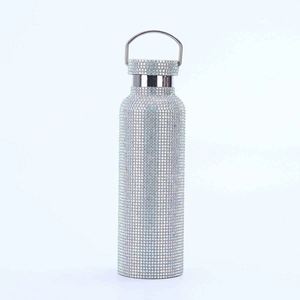Glam Rhinestone Stainless Steel Vacuum <b>Flask</b> With Handle And Lid For Travel Pink Gold Silver Iridescent Colors - Product Image 3