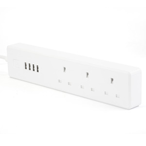 Enchufe de extensión inteligente UK 10A Tuya con <span class=keywords><strong>4</strong></span> puertos de carga <span class=keywords><strong>USB</strong></span> Compatible con Alexa Enchufe inteligente de latón 3 salidas Control <span class=keywords><strong>WIFI</strong></span> - Product Image 2