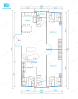 Maison modulaire populaire à 2 chambres en conteneur, plans complets, maison conteneur extensible avec cuisine et salle de bain, maison préfabriquée