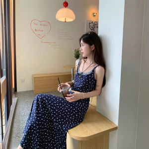 Faux Two Piece Color Blocked Floral Print Slip Dress Women Summer 2025 Slim Fit A Line Skirt Full Skirt Daily Leisure Wear - Product Image 2