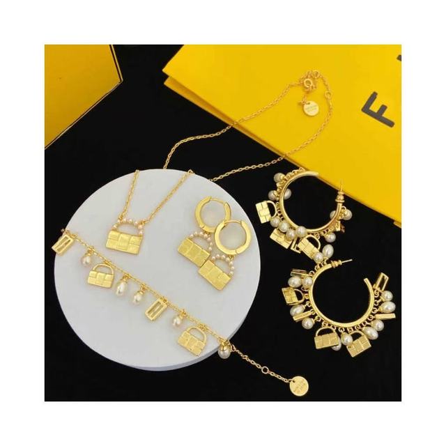 Trendy High Quality Luxury Famous Brand F Inspired Designer Necklace Bracelet Earring Jewelry Set for Women
