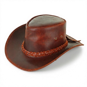 PU Leather Outback Cowboy <b>Hat</b> with Braided <b>Band</b> for Outdoor Use - Product Image 1