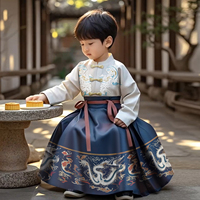 Tenue traditionnelle chinoise Hanfu pour garçons, style Tang, manches longues, fermeture boutonnée, coupe classique, nouvelle collection 2026, jupe mi-longue motif cheval