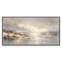 Peinture sur toile abstraite de paysage panoramique avec vue sur la rivière dorée, art mural neutre pour hôtel, villa, salon, bureau, décoration