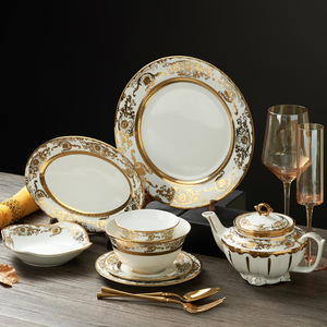 Factory Wholesale Luxury Gold Relief Dinner <b>Set</b> Eco-Friendly Bowls and Plates <b>for</b> Wedding Parties Customizable Modern Design - Product Image 1