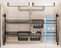 Support de rangement mural multi-niveaux extensible en acier inoxydable pour ustensiles de cuisine, à installer sous l'évier - Offre Spéciale