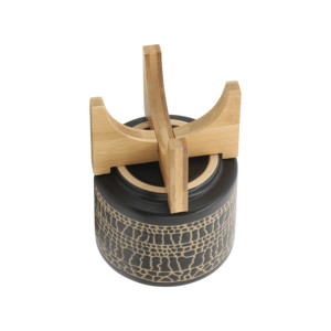 Vasi Cilindrici con Supporto in Ceramica Stoneware, Base in Legno di Bambù, per Interni ed Esterni, Decorazione Casa - Product Image 6
