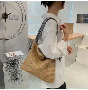 2023 Mulheres verão Moda Casual Oco papel Palha Underarm Shoulder Bag Feminino Retro Diário Boho Viagem Praia Tote Bolsa