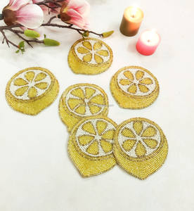 High Quality Handmade <b>Beaded</b> <b>Placemats</b> Table Mat Hand Embroidery Yellow Lemon Mug Rug Coasters for Home Decoration - Product Image 5