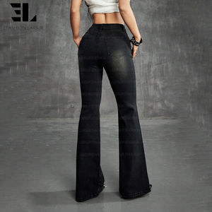 LARSUR Custom Factory Rhinestone Flare <span class=keywords><strong>Jeans</strong></span> Slim Fit Bootcut Distressed Wash High Waist Denim Broek voor Dames - Product Image 5