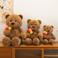 Ours en peluche brun doux, jouet en peluche, tenant un bouquet de roses artificielles, cadeau romantique pour un anniversaire, un mariage