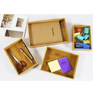 Bamboo <b>Storage</b> <b>Trays</b> Rectangle Set Of 3 Nesting Organizers For Desk Office Supplies Drawer Organization - Product Image 5