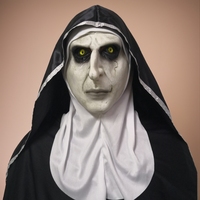 Masque intégral de nonne drôle et amusante en latex, peau pâle craquelée, yeux jaunes, texture réaliste et effrayante, doux et confortable pour fête d'Halloween