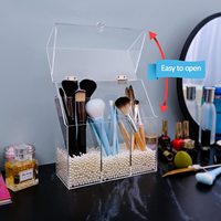 Boîte de rangement pour pinceaux de maquillage, en acrylique, avec couvercle anti-poussière, perles, grande capacité, 1 pièce