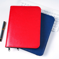 Portefeuille-classeur à anneaux en cuir PU bleu marine, format A4, A5, A6, avec logo personnalisé, couverture rigide, rechargeable, avec fermeture éclair