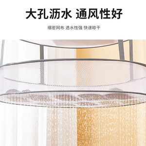 Clothes Drying <b>Basket</b> Double Layer Foldable Round Mesh Rack For Indoor Use With Hook Installation - Product Image 3