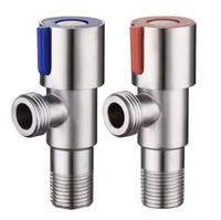Robinet d'arrêt d'angle durable en acier inoxydable brossé avec poignée à bouton et marquage rouge-bleu pour salle de bain, toilettes, cuisine moderne et applications sanitaires