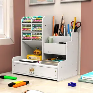 Desktop Diy Organizer Multifunctional Office Stationery Box Large Capacity Student Wood Plastic Storage Pen Holder