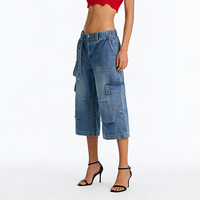 Pantalon cargo en jean délavé taille basse coupe droite pour femme, style vintage Y2K, déchiré, décontracté, longueur intégrale, idéal pour l'été