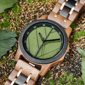 Orologio TimelessTreeLeaf in Legno di Noce ed Ebano con Cinturino in Legno, Quadrante con Vere Foglie, Movimento al Quarzo di Importazione, per Dropshipping a Basso Moq - Product Image 5
